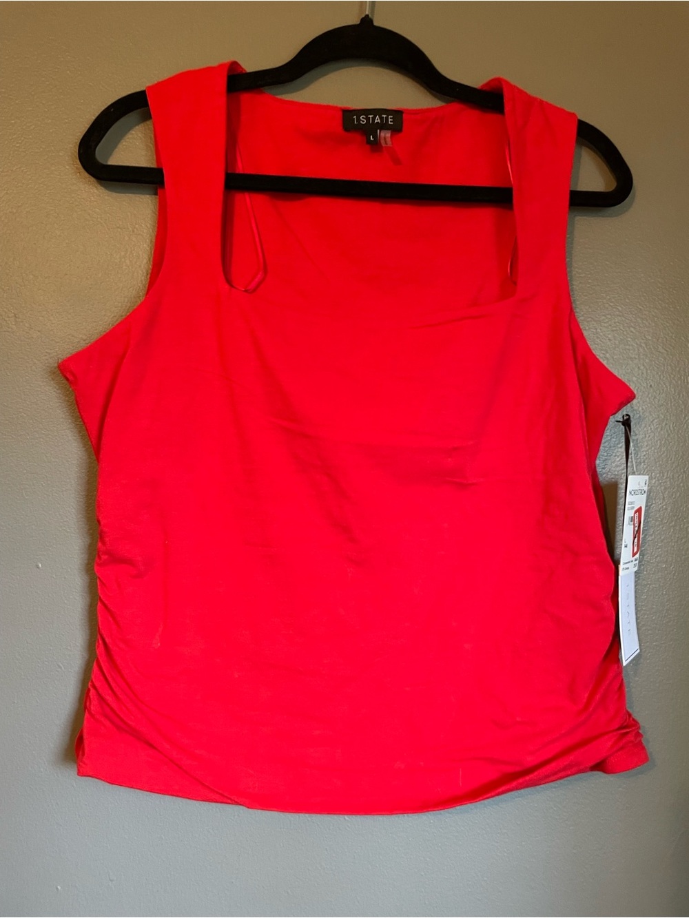 NWT 1.State Sz Large Women’s Red Goji Berry Square Neck Tank Blouse Top Rt $69!